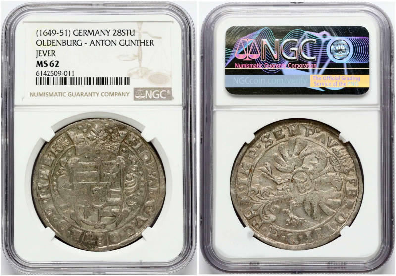 Germany Oldenburg Jever 28 Stüber (1649-1651). Obverse: Crowned shield within ci...