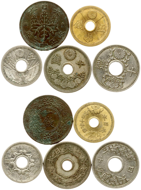 Japan. 1 - 10 Sen 1922-1939. Bronze, aluminium bronze, copper-nickel, total weig...