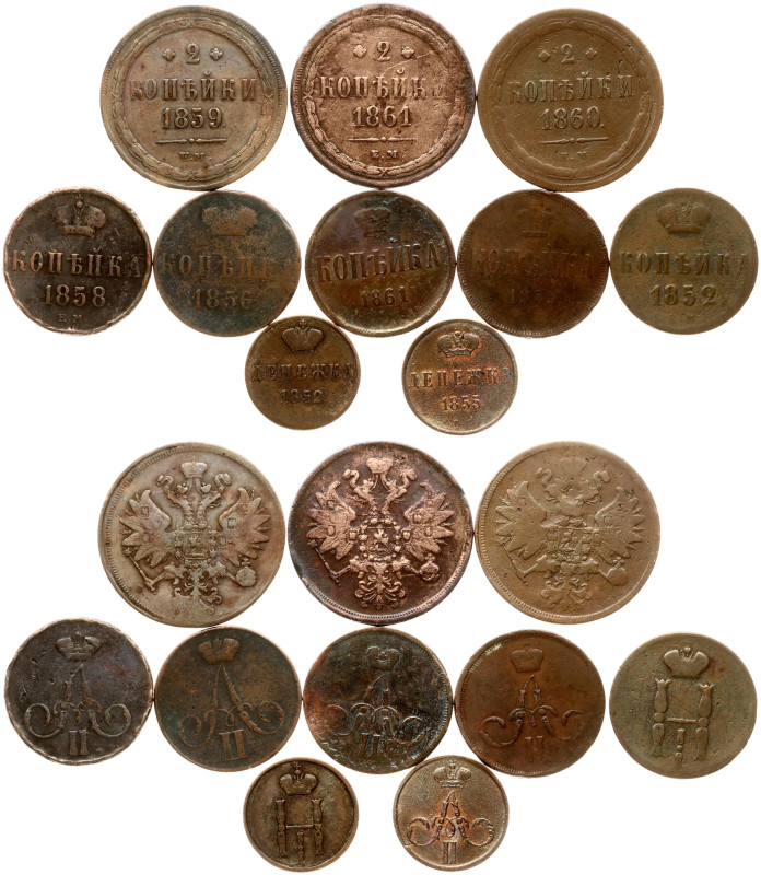 Russia. Denezhka - 2 Kopecks 1852-1861. Copper, total weight, 59.30 g. Lot of 10...