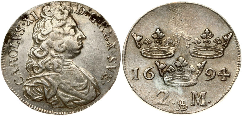 Sweden. Charles XI (1660-1697). 2 Mark 1694. Silver 10.37 g. KM-282.