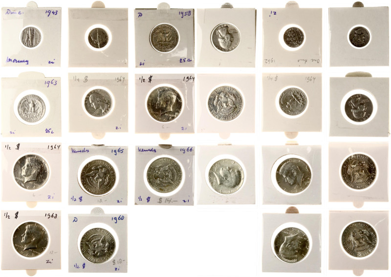 USA. Dime - 1/2 Dollar 1943-1968. Silver. Lot of 11 coins.