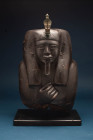 EGYPTIAN WOODEN BUST OF PHARAOH WITH BRONZE COBRA