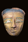 EGYPTIAN GILT WOODEN MASK WITH INLAID EYES