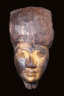 EGYPTIAN GILT WOODEN MASK WITH INLAID EYES