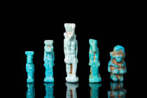 GROUP OF EGYPTIAN GREEN FAIENCE FIGURINE OF GODS