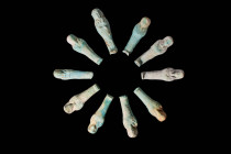 COLLECTION OF 10 EGYPTIAN PALE GREEN USHABTIS