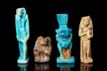 SET OF EGYPTIAN FAIENCE AND STONE FIGURINE OF GODS