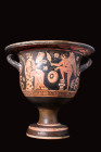 APULIAN RED-FIGURE BELL KRATER WITH FUNERARY SCENE
