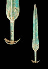 EARLY GREEK / WESTERN ASIATIC BRONZE SWORD WITH CRESCENT SHAPED POMMEL