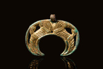 VIKING GILDED BRONZE CRESCENT PENDANT WITH RAVENS