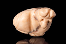 MESOPOTAMIAN WHITE MARBLE RECUMBENT BOVINE STAMP SEAL WITH ORIGINAL PROF. LAMBERT REPORT