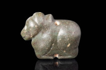 MESOPOTAMIAN BROWN STONE STAMP SEAL RECUMBENT BOVINE SHAPED WITH ORIGINAL PROF. LAMBERT REPORT