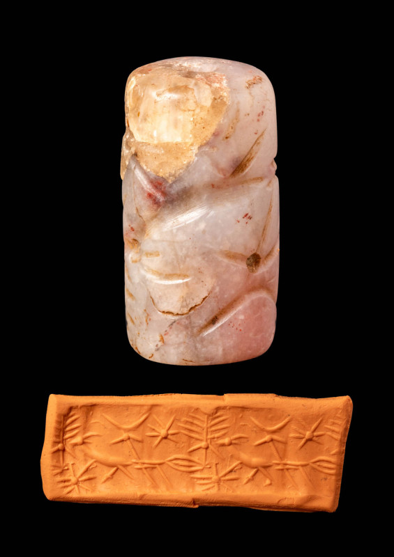 SUMERIAN CYLINDER SEAL WITH RUNNING ANIMALS

Ca. 3100 - 2900 BC. A cylinder se...