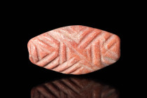 MESOPOTAMIAN RED STONE STAMP SEAL WITH GEOMETRIC MOTIF WITH ORIGINAL PROF. LAMBERT REPORT
