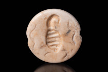 MESOPOTAMIAN WHITE STONE STAMP SEAL DEPICTING SCORPION AND SNAKE WITH ORIGINAL PROF. LAMBERT REPORT