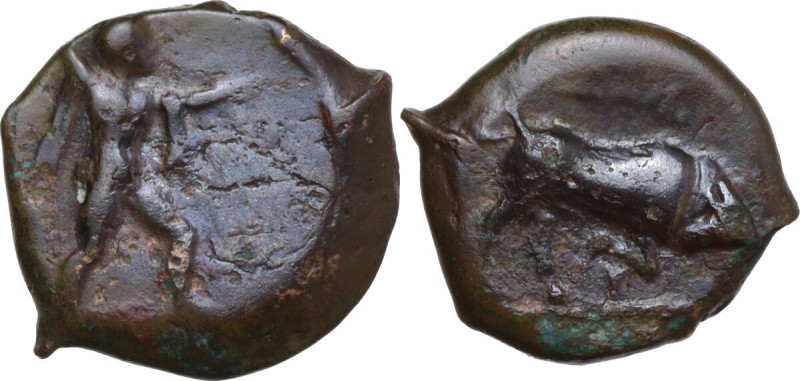 Greek Italy. Northern Lucania, Posidonia. AE 15.5 mm. c. 350-290 BC. Obv. Bull c...