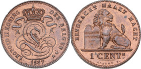 Belgium. Leopold II (1835-1909). Cent 1887, Brussels mint. KM 34.1. CU. 2 g. 16.5 mm. Red copper. FDC.