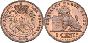 Belgium. Leopold II (1835-1909). Cent 1894, Brussels mint. KM 34. CU. 2 g. 16.5 mm. Red copper. FDC.