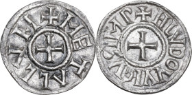 France. Louis 'le Pieux' (the Pious). As Emperor Louis I (814-840). Denier, class 2, Metallum (Melle) mint. Struck c. 819. MEC 1, 762; Depeyrot 61. AR...