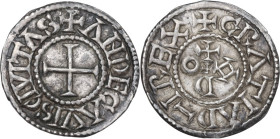 France. Odo (Eudes). King of West Franks (888-897). Denier, Andecavi (Angers) mint. MEC 1, 970; Depeyrot 44. AR. 1.64 g. 20 mm. EF.