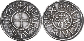 France. Odo (Eudes). King of West Franks (888-897). Denier, Andecavi (Angers) mint. MEC 1, 970; Depeyrot 44. AR. 1.56 g. 20 mm. Perfectly centred and ...