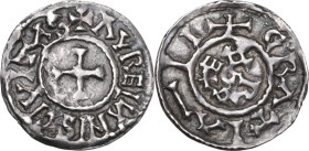 France. Odo (Eudes). King of West Franks (888-897). Denier, Orleans mint. MEC 1, 978; Depeyrot 730. AR. 1.78 g. 20 mm. About EF.