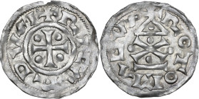 France. Richard I Sans Peur (the Fearless) (943-996). Denier, Rouen mint, Normandy, church-type. Duplessy 17; LeGros 203. AR. 1.31 g. 20 mm. Brilliant...