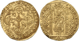 France. Charles V (1364-1380). Franc a pied. Authorized 20 April 1365. Cf. Duplessy 360. AV. 3.8 g. 29.5 mm. Good VF/About EF.