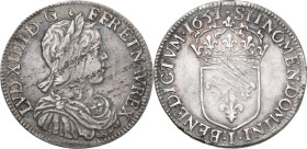 France. Louis XIV (1643-1715). 1/2 Ecu a la meche longue 1651 I, Limoges mint. Gad. 169. AR. 13.66 g. 33 mm. Variety F. FR. Cabinet tone. Adjustment m...