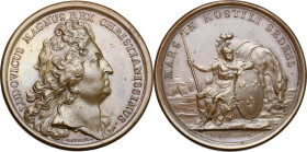 France. Louis XIV (1643-1715). Medal 1696. Obv. LUDOVICUS MAGNUS REX CHRISTIANISSIMUS. Bust to right. Rev. MARS IN HOSTILI SEDENS. Mars, seated to the...