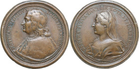 France. Matthew I of Lorraine, le Debonnaire (1119-1176) and Bertha of Swabia. Medal c. 1720, Nancy. Obv. MATTHAEVS I D G DVX LOTH ET MARCHIO. Bust of...