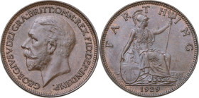 Great Britain. George V (1910-1936). Farthing 1929. KM 825. CU. 2.8 g. 20 mm. FDC.