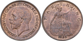 Great Britain. George V (1910-1936). Farthing 1933. KM 825. CU. 2.81 g. 20 mm. Red copper. FDC.