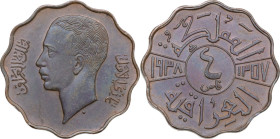 Iraq. Ghazi I (1933-1939). 4 Fils 1937 AH 1358. KM 105b. AE. 4.06 g. 21 mm. Good EF/About FDC.