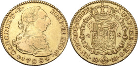 Spain. Charles III of Spain (1759-1788). 2 Escudos 1788 M, Madrid mint. KM 417a; Fried. 286; Cal. 1546. AV. 6.69 g. 22 mm. VF/Good VF.