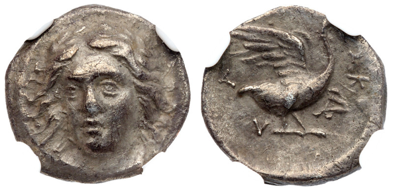 Ionia. Klazomenai. Silver Hemidrachm (1.96 g), ca. 386-301 BC. Laurel wreathed h...