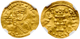 Justinian II, first reign, (AD 685-695). Gold Tremissis (1.39 g). Constantinople, 6th officina, struck 687-692.