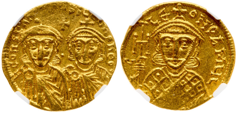 Constantine V Copronymus, with Leo IV and Leo III (AD 740/1-775). Gold Solidus (...