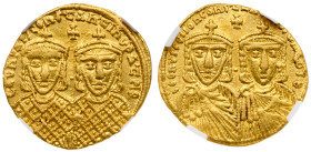 Leo IV, the Khazar, with Constantine VI, Leo III and Constantine V (AD 775-780). Gold Solidus (4.36 g). Constantinople, struck AD 776-778.