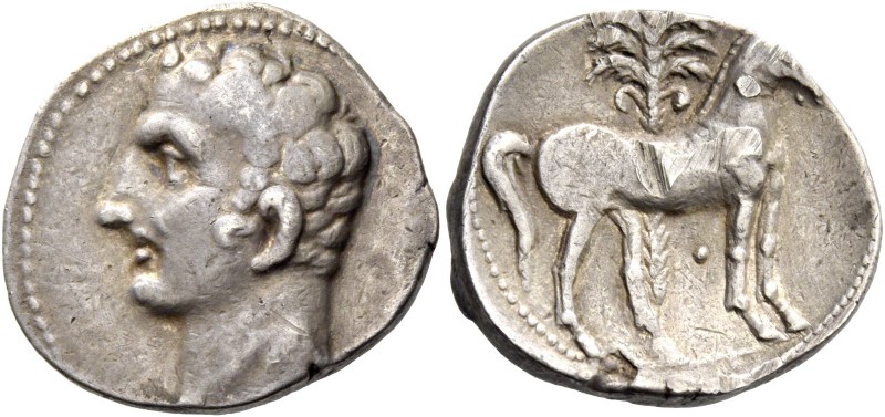 Iberia, Carthago Nova. Hispano-Carthaginian issues. Shekel circa 221-206, AR 7.0...
