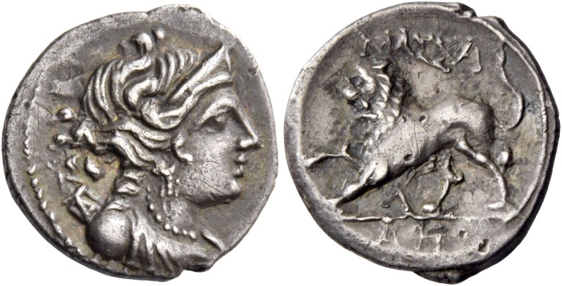 Gallia, Massalia. Drachm circa 150-100, AR 2.55 g. Diademed and draped bust of A...