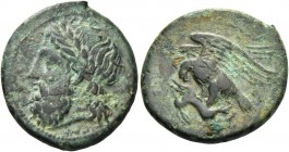 Sicily, Agrigentum. Bronze circa 338-287, Æ 5.28 g. Laureate head of Zeus l. Rev. Eagle l., with wings spread, perched on dead hare. Calciati 116. SNG...
