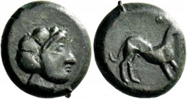 Segesta. Bronze circa 390-380, Æ 5.81 g. Head of Aigiste r. Rev. Hound standing r. Bérend, Monnayage, Group E, 49bis. Calciati 48.
Dark green patina a...