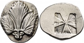Selinus. Didrachm circa 540-515, AR 8.71g. Selinon leaf; above, two pellets. At base of stem, two pellets in the design of the eyes of a facing panthe...
