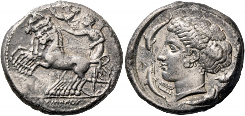 Syracuse. Tetradrachm signed by Eumenos and Eukleidas circa 415-410, AR 16.41 g....