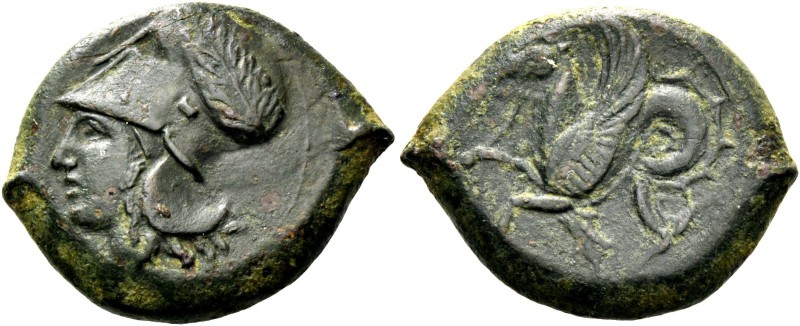 Syracuse. Litra circa 405-367, Æ 7.38 g. Head of Athena l., wearing Corinthian h...