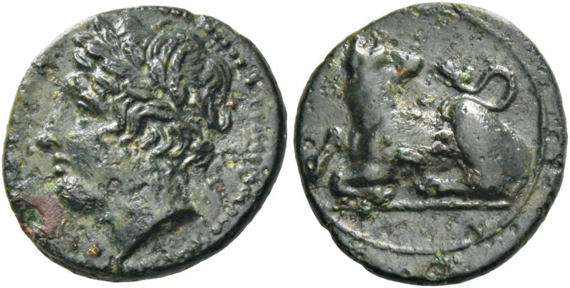 Syracuse. Bronze circa 317-289, Æ 1.98 g. Laureate head of Apollo l. Rev. Dog se...