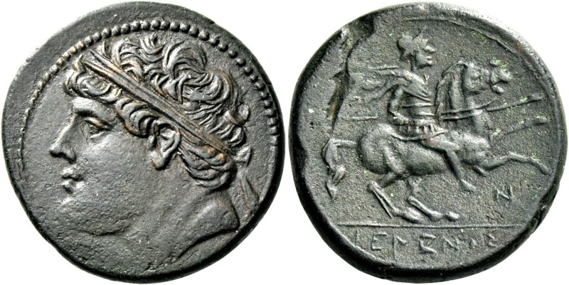 Syracuse. Bronze circa 275-216, Æ 18.22 g. Diademed head of Hieron II l. Rev. Ho...