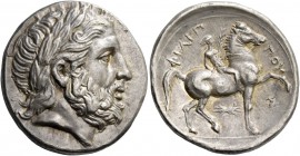 Kings of Macedonia, Philip II 359 – 336 and posthumous issues. Tetradrachm, Pella circa 323-315 BC, AR 14.34 g. Laureate head of Zeus r. Rev. Horseman...