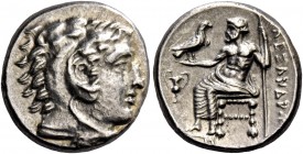 Alexander III, 336 – 323 and posthumous issues. Drachm, Sardes circa 334-323, AR 4.31 g. Head of Heracles r., wearing lion skin headdress. Rev. Zeus s...